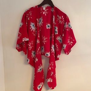 Asian inspired print tie front top